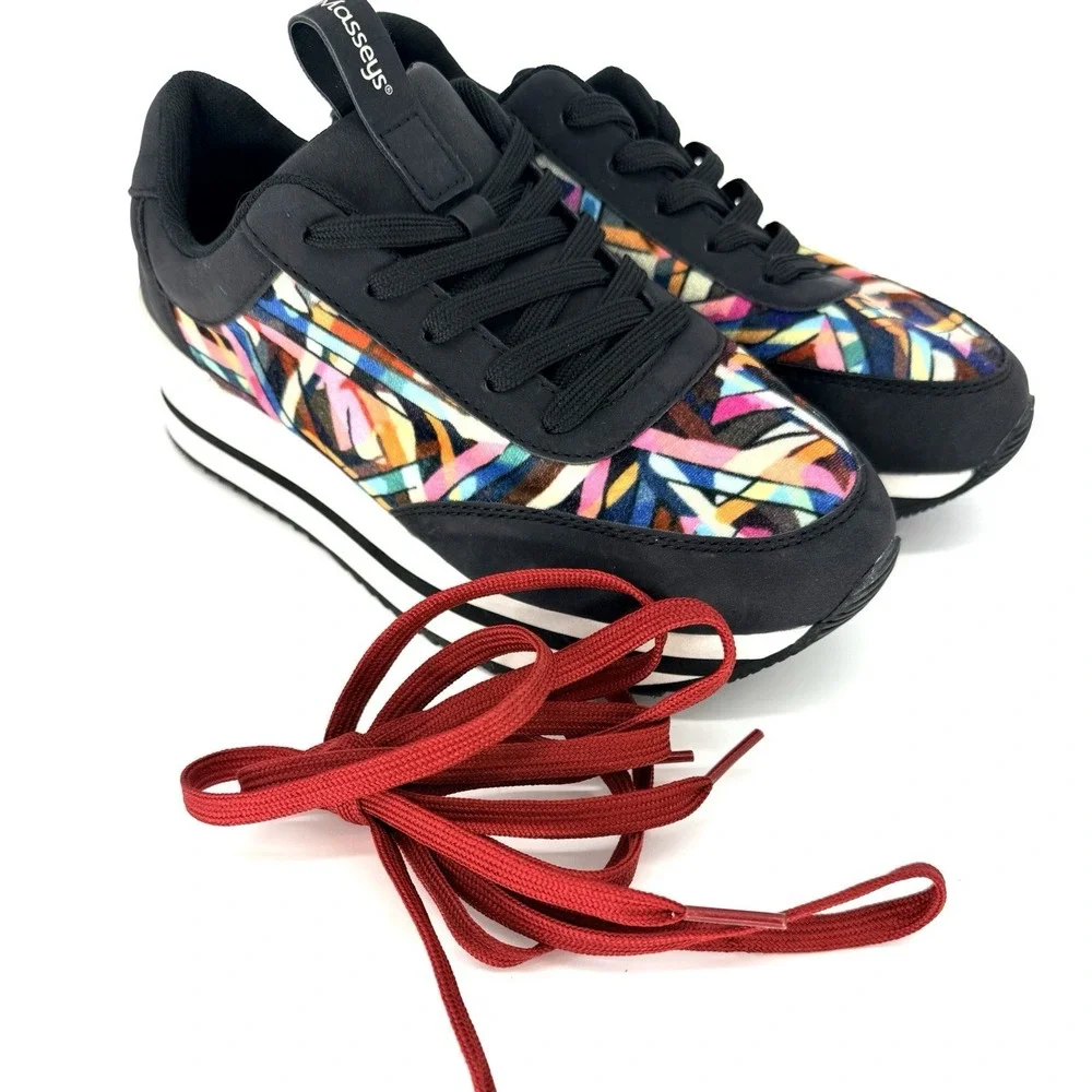 Masseys Ophelia Womens Black Mutli 6.5 Lace Up Sneakers w/ Red Laces